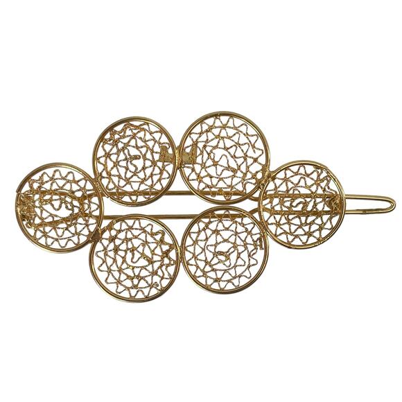 1990s Open Design Gold Plated Circular Wire Geometric Handcrafted Barrette - Picture 4 of 4